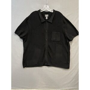 H & M Knit Button Up Shirt Men's XL Black Regular Fit Preppy Stretch